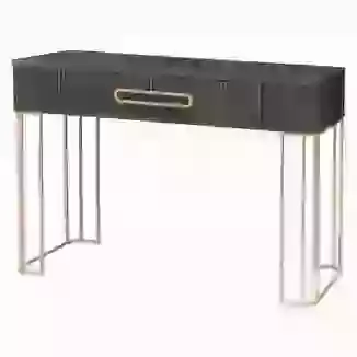 Brown Dark Wood Console Table with Ribbed Single Drawer & Gold Metal Legs